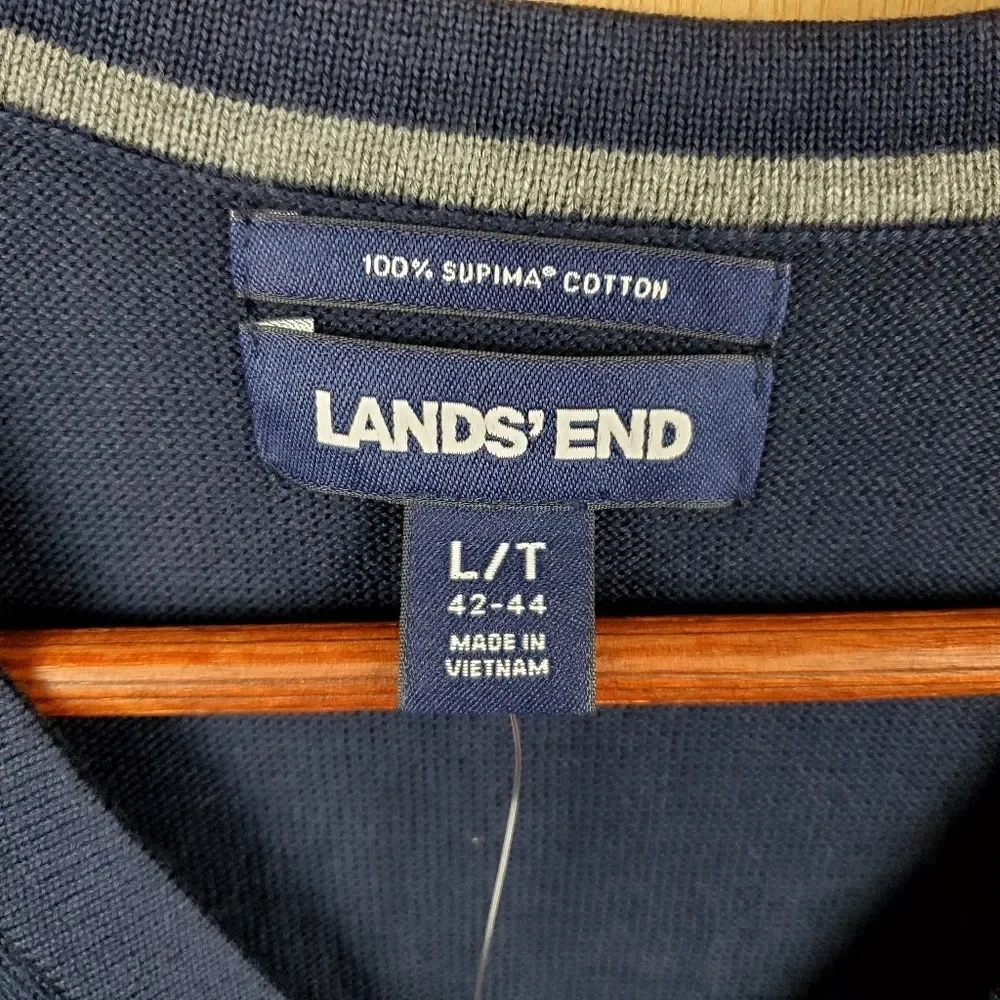LANDS' END Men’s Navy Supima Cotton Sweater Vest Size L/T - Picture 3 of 5